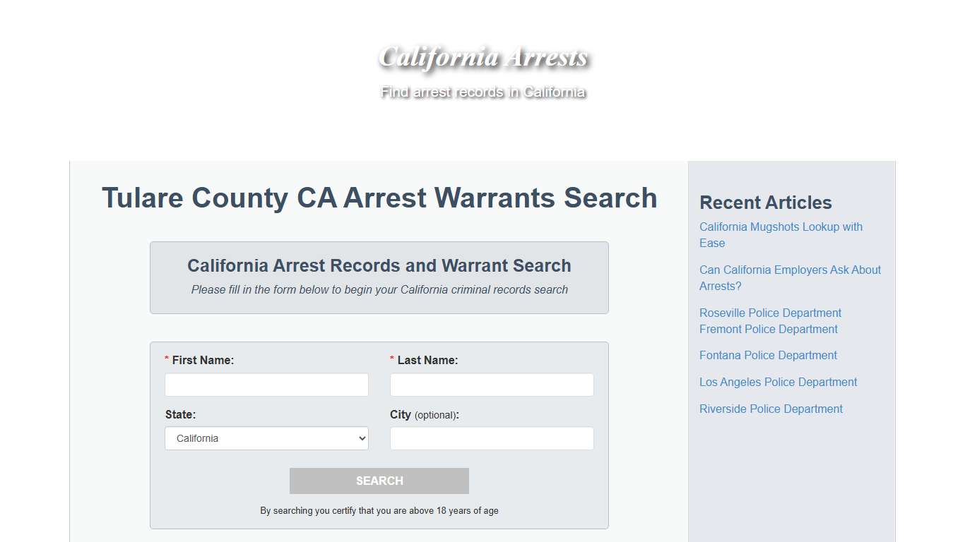 Tulare County CA Arrest Warrants Search - California Arrests