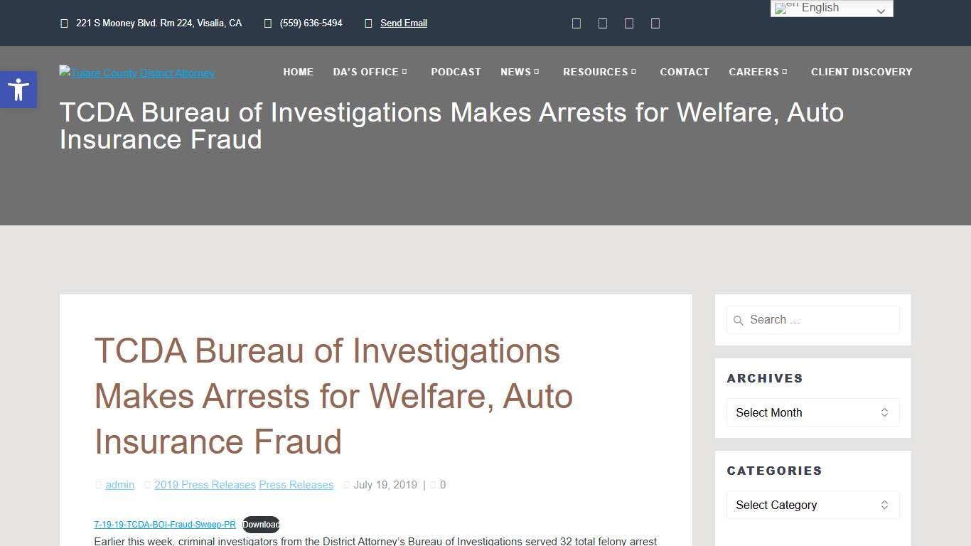 TCDA Bureau of Investigations Makes Arrests for Welfare, Auto Insurance Fraud – Tulare County District Attorney