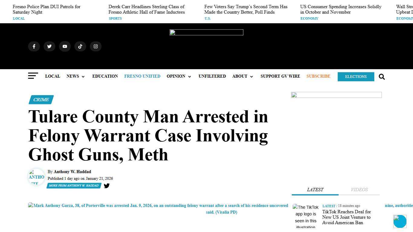 Tulare County Man Arrested in Felony Warrant Case Involving Ghost Guns, Meth - GV Wire