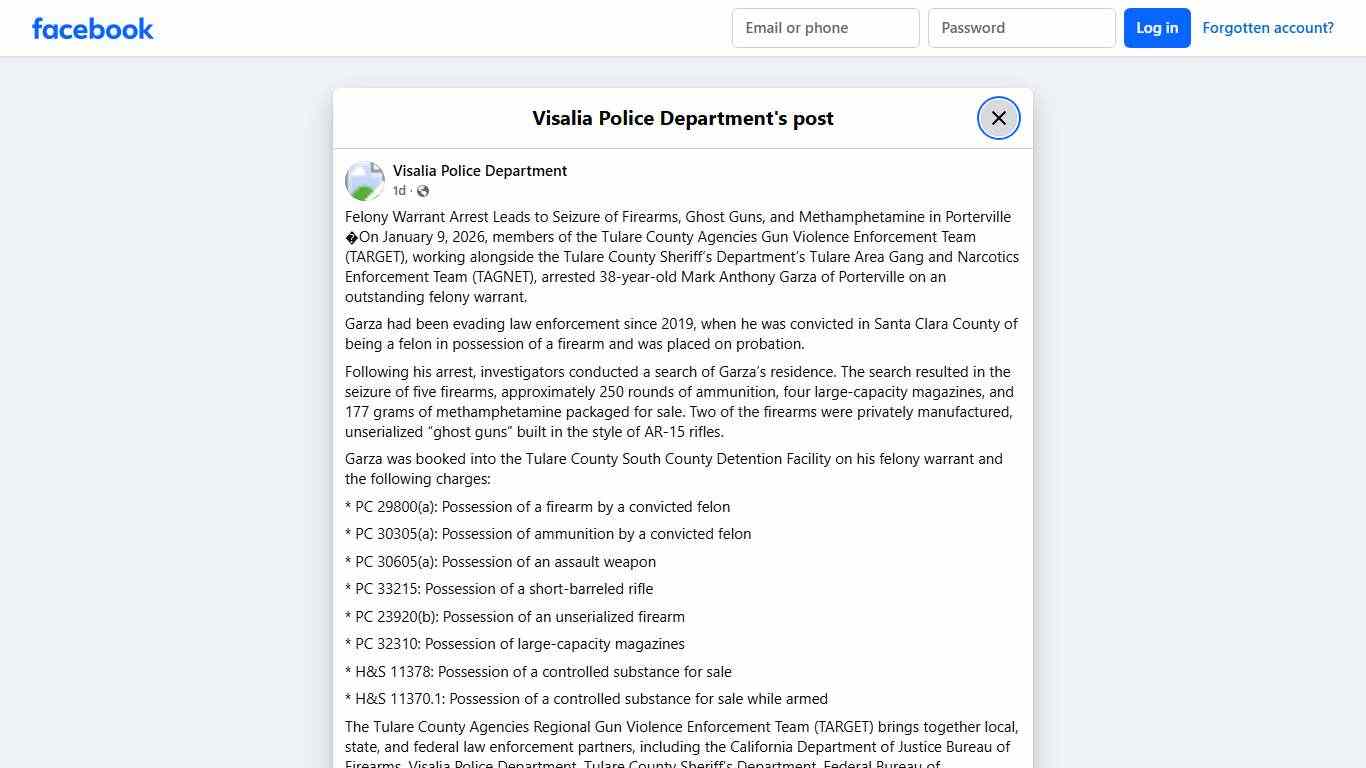 Felony Warrant Arrest Leads to... - Visalia Police Department Facebook